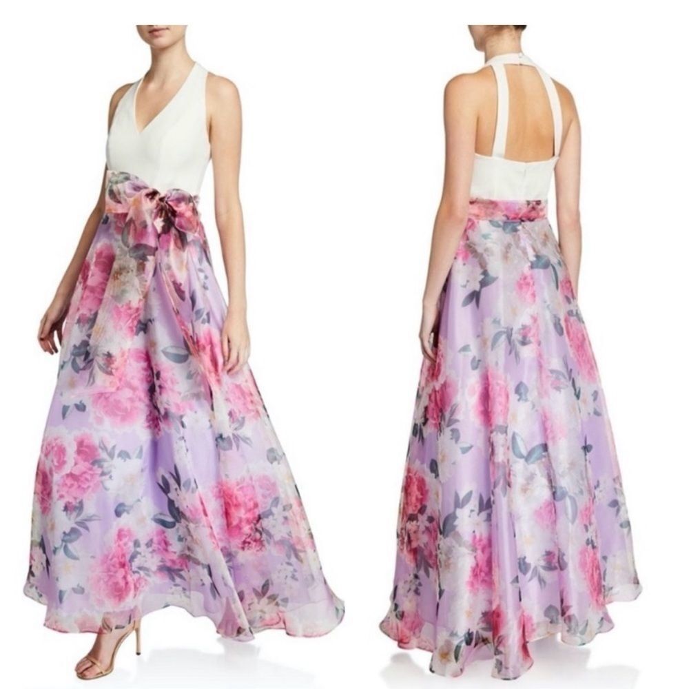 NWT ELIA J FLORAL HALTER NECK FULL LENGTH GOWN SZ: 8 - Picture 9 of 10